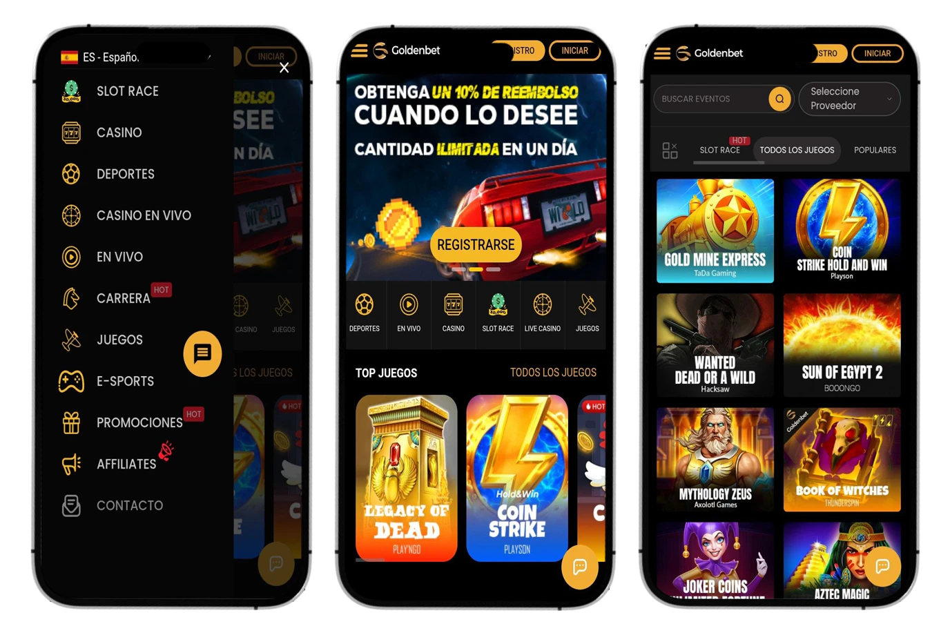 Plataforma móvil de Goldenbet para jugar y apostar desde el teléfono
